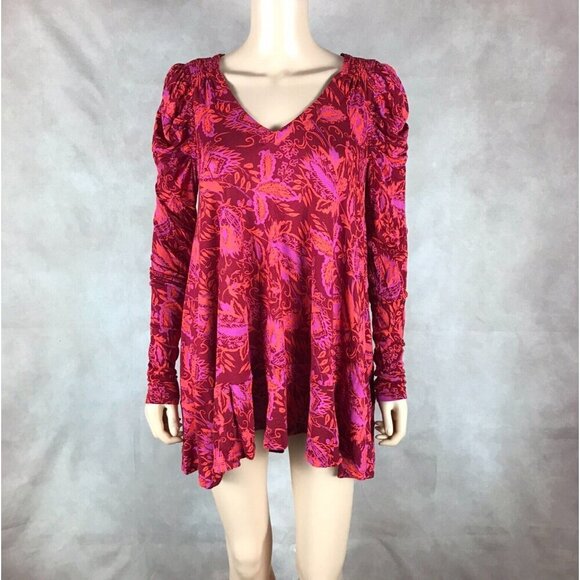 FREE PEOPLE Hello Lover Floral Puffed Sleeve Tunic or Mini Dress NEW XS - Picture 9 of 12